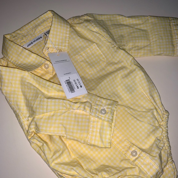 Janie and Jack Yellow / White Button Down Onesie - Picture 2 of 3
